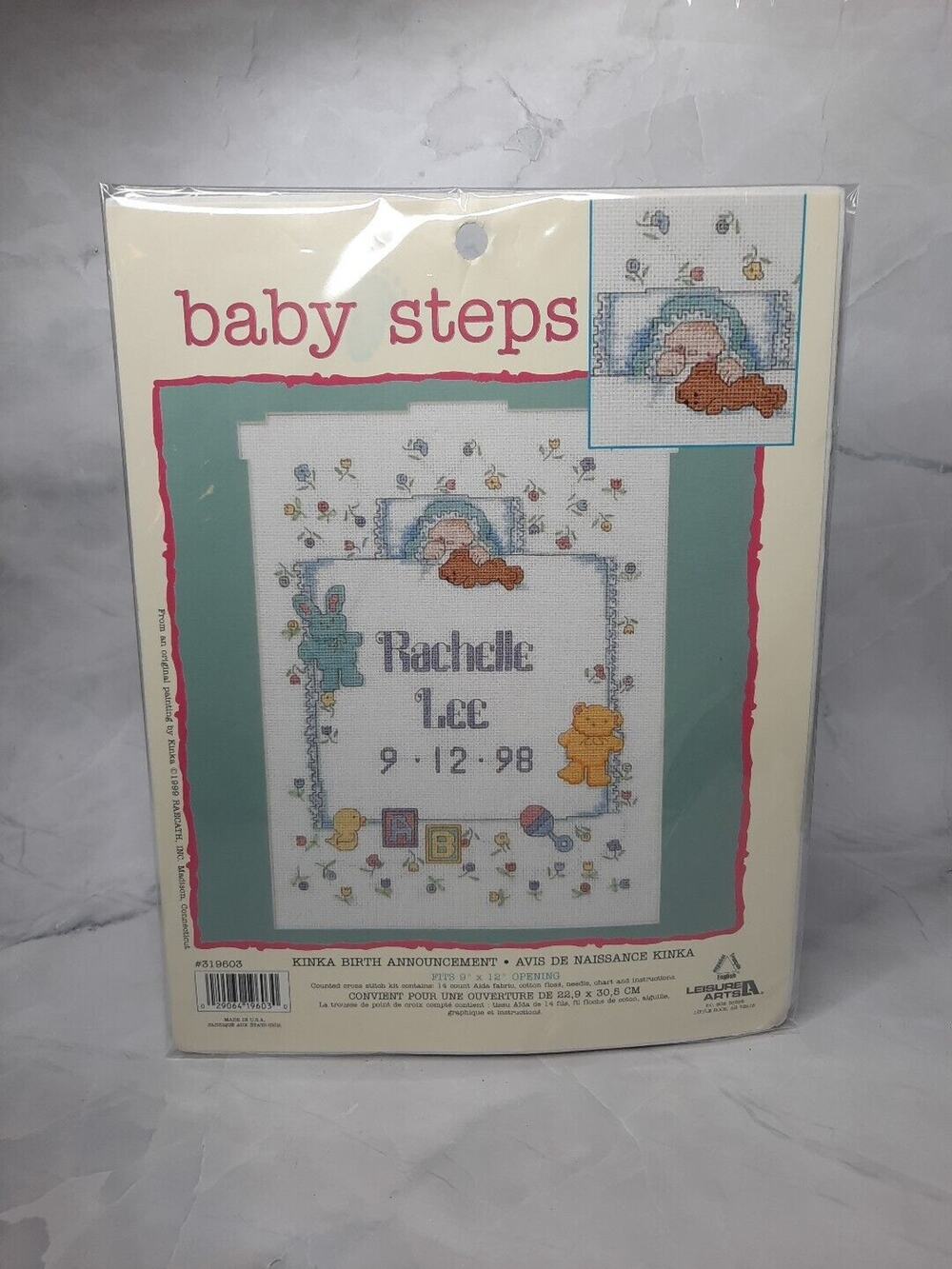1999 Leisure Arts Baby Steps Kinka Birth Announcement 9x12